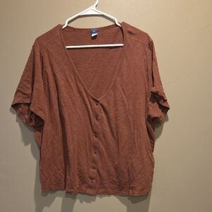 Old Navy Maroon Button-Down V-Neck Top